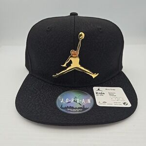 Air Jordan Youth Size 8/20 Snapback Hat - Metal Jumpman Logo Elephant BLK /Gold